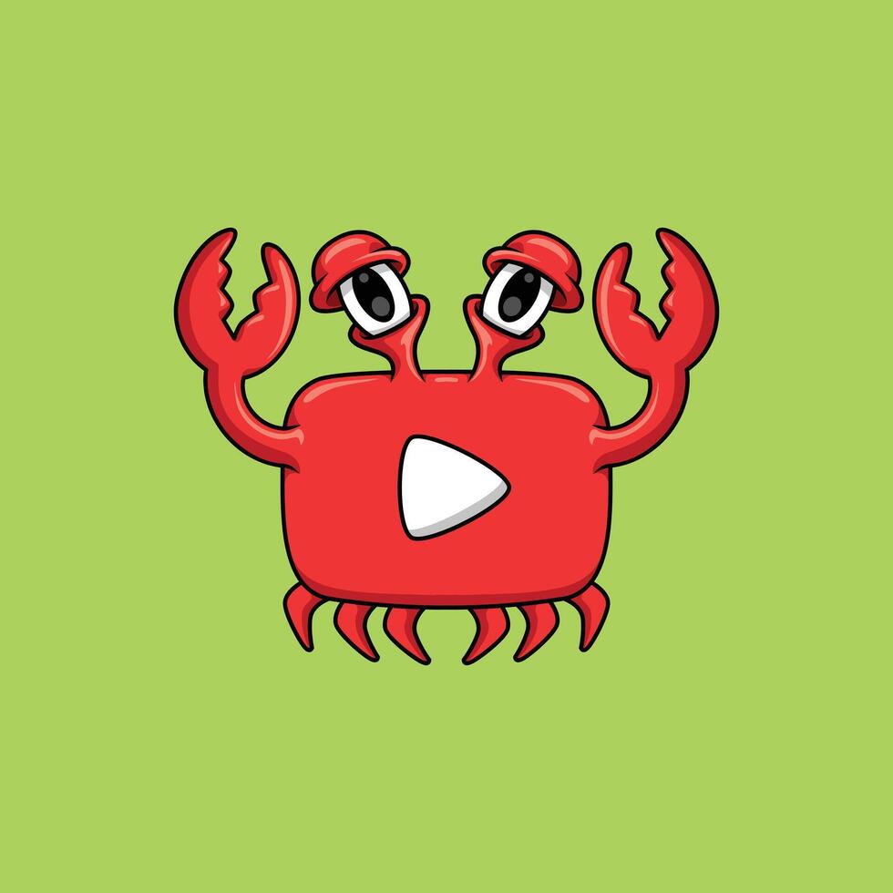 adorable dibujos animados de Youtube logo en el forma de un cangrejo vector