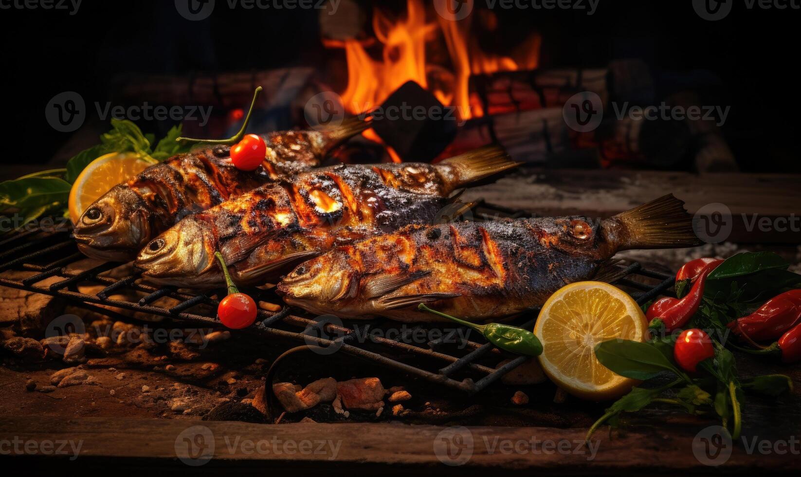 AI generated Grilled Fish with Citrus and Tomato Accents photo
