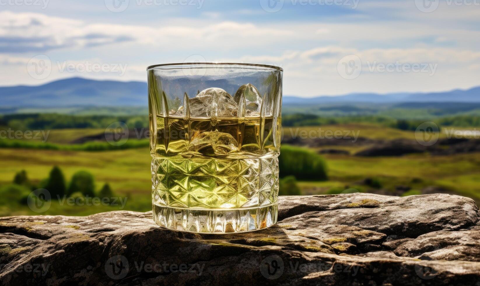 AI generated A Serene Glass of Aged Elixir on a Timeless Stone Slab photo