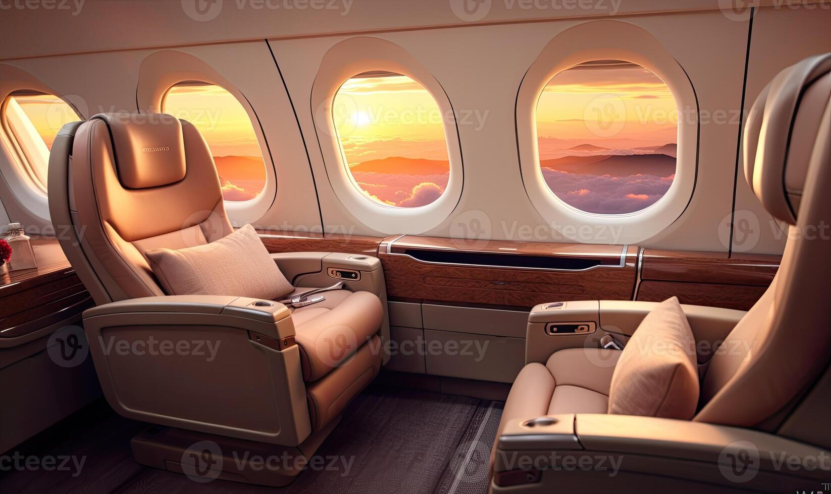 AI generated Photo of Inside the Airborne Oasis Exploring the Confines of an Airplane