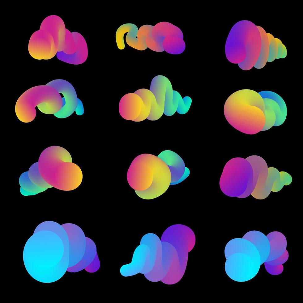 set of liquid gradient 3D shapes vector