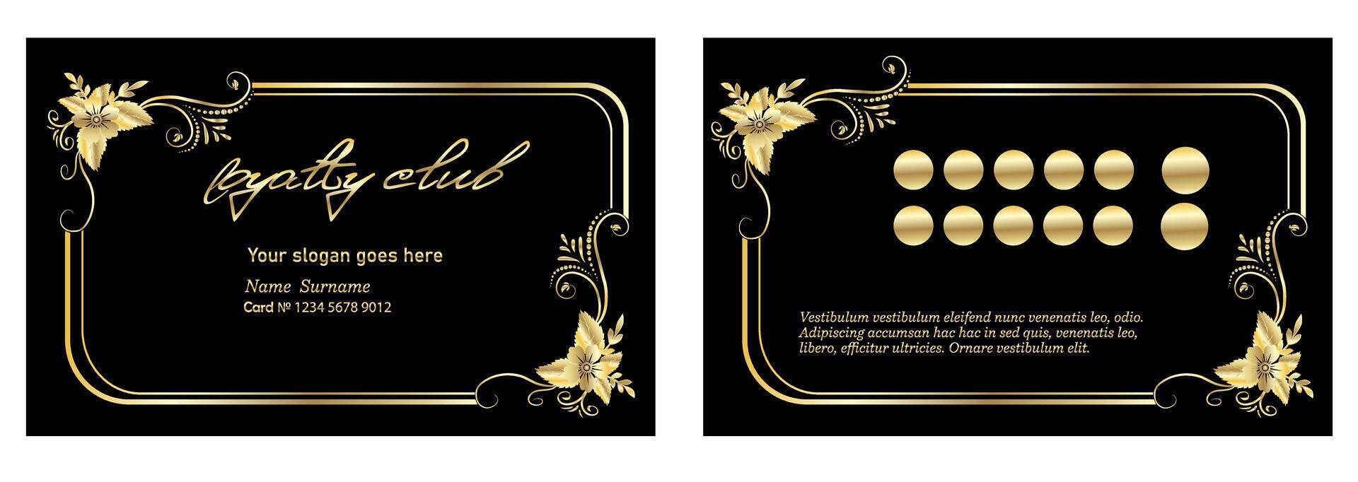 Clásico lealtad tarjeta en lujo estilo oro y negro vector