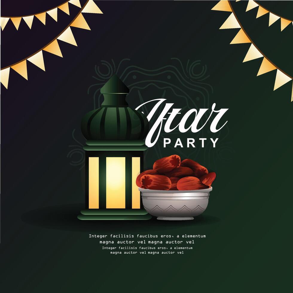 Iftar Party invitation. Text translation Generous Ramadan. Greeting banner Ramadan Kareem with ancient lantern and dried dates. Vector. vector