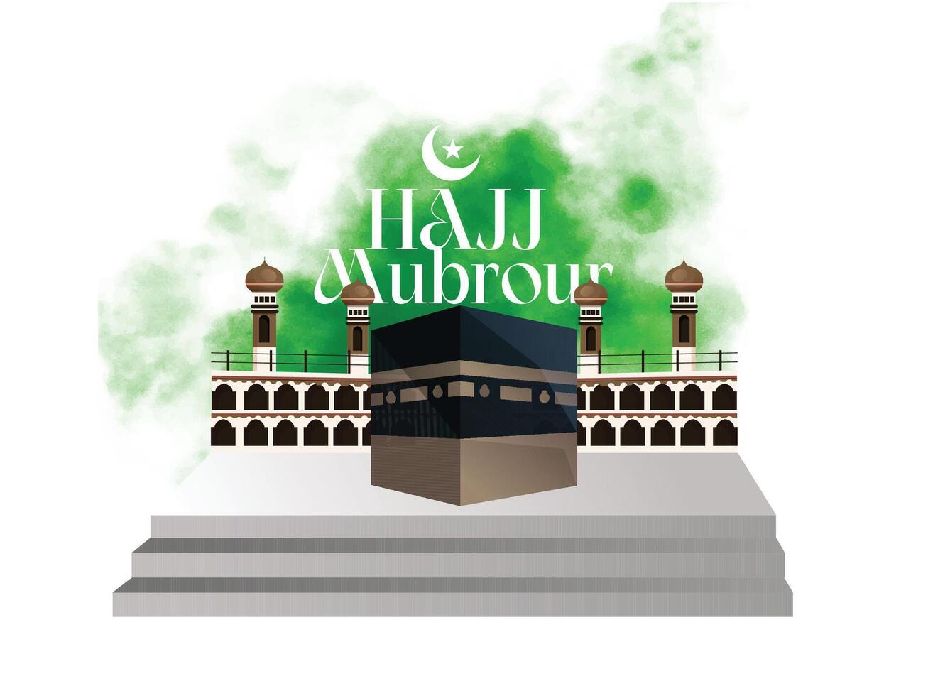 Hajj Mabrour arabic calligraphy islamic greeting with kaaba , Translation  May Allah accept your Hajj and grant you forgiveness vector