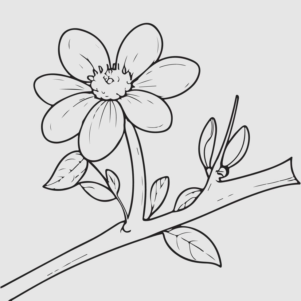 sencillo dibujo líneas de un realista flor encaramado en rama flor vector