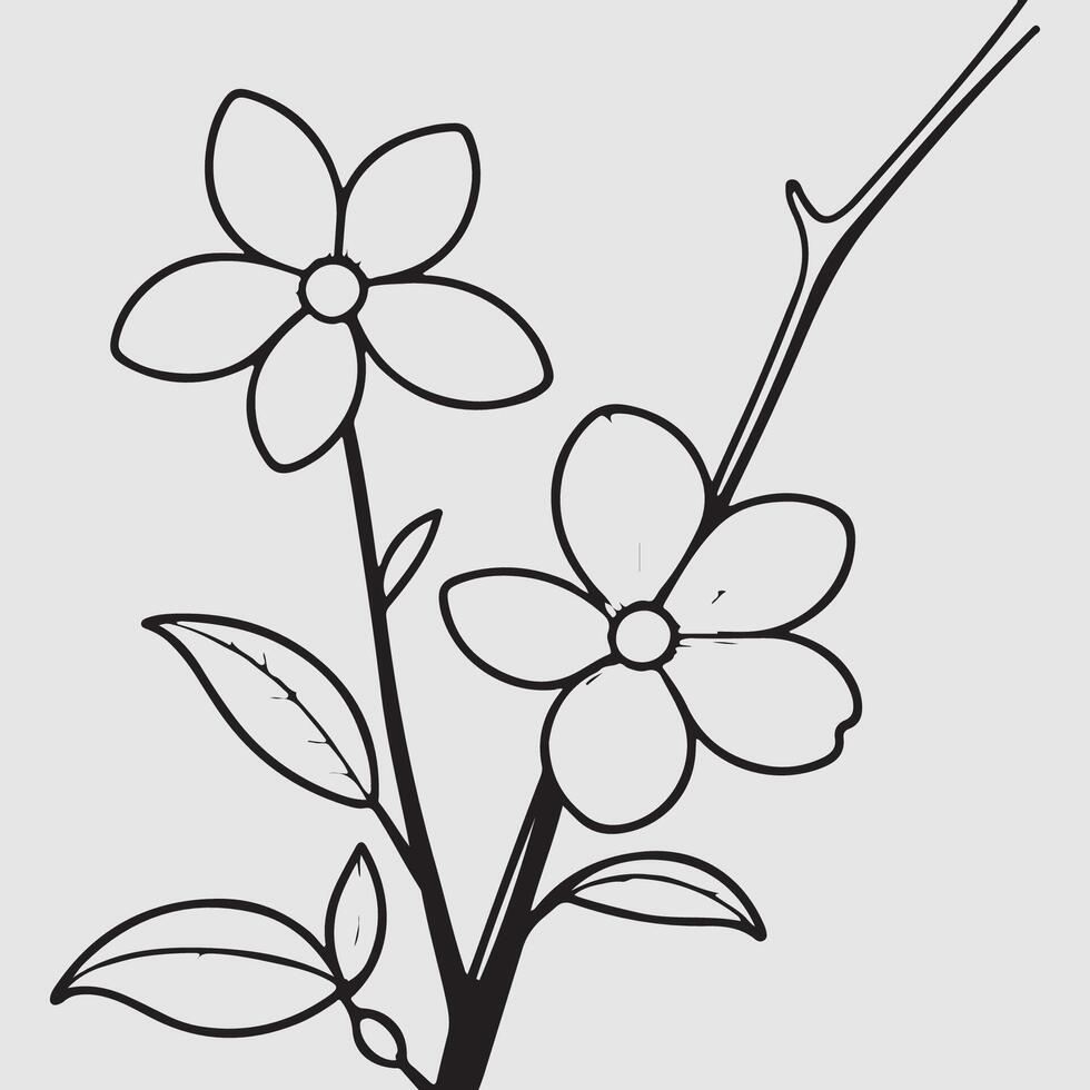 sencillo dibujo líneas de un realista flor encaramado en rama flor vector