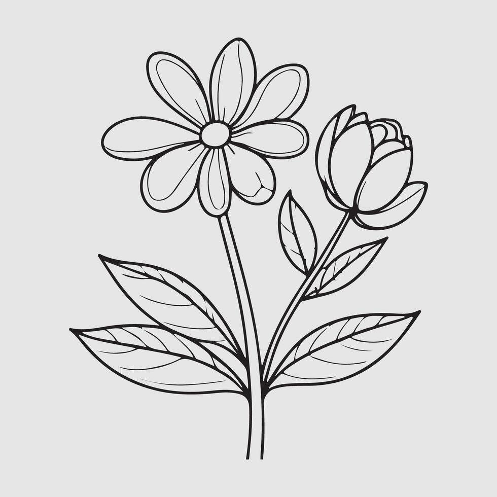 sencillo dibujo líneas de un realista flor encaramado en rama flor vector