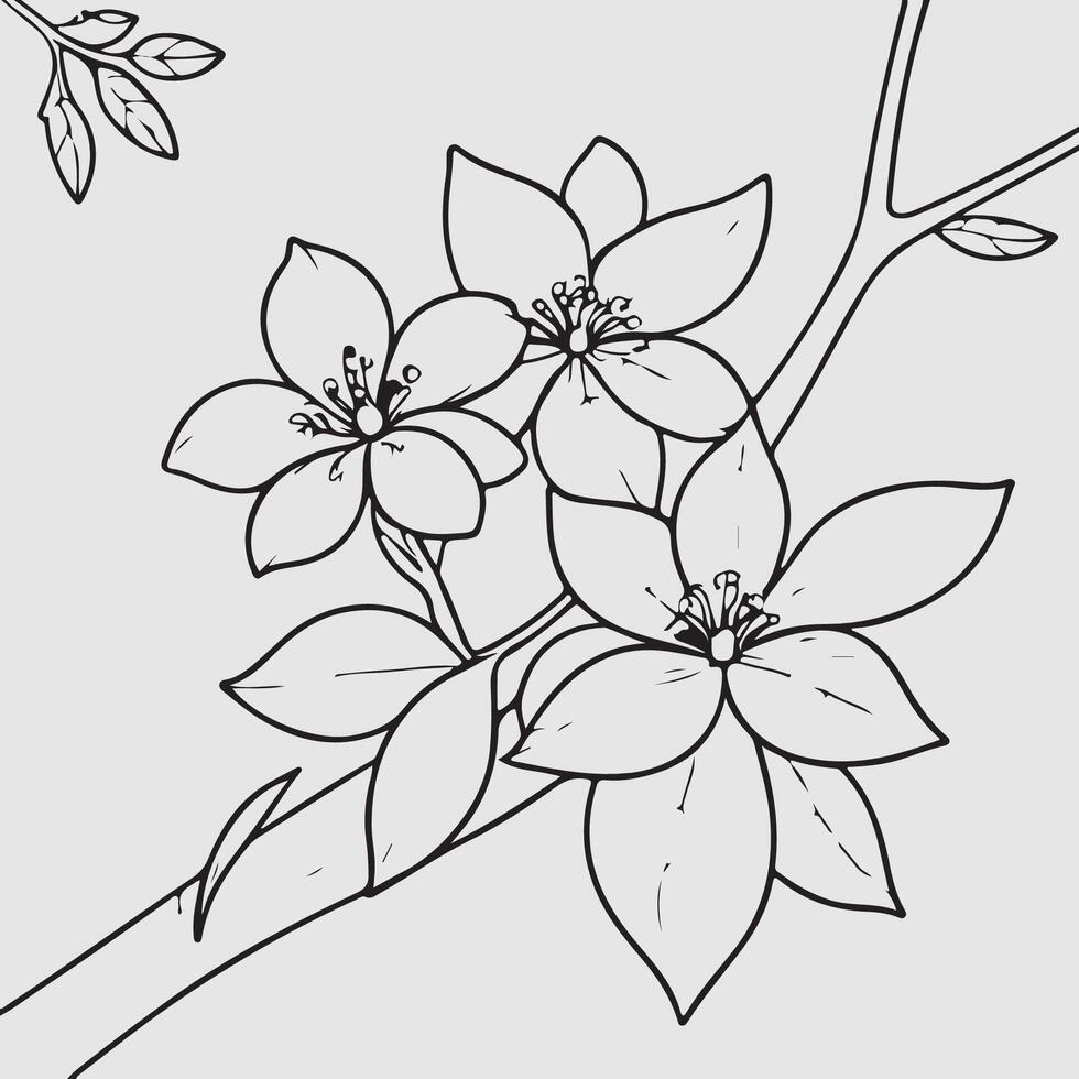 sencillo dibujo líneas de un realista flor encaramado en rama flor vector