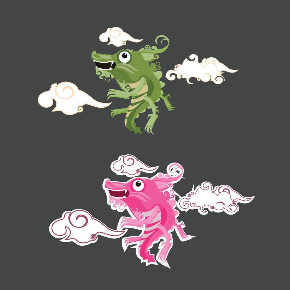 cute dragon sticker with clouds vector