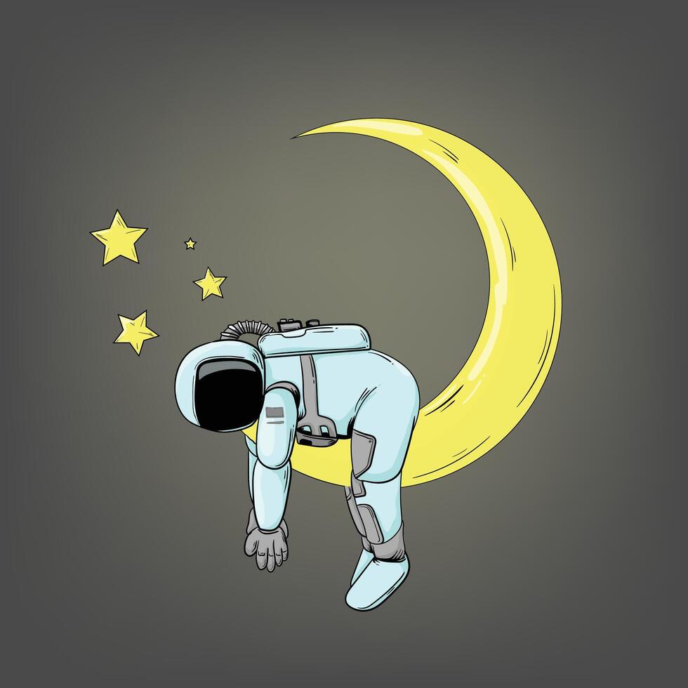 astronaut sleeping on the moon vector illustration