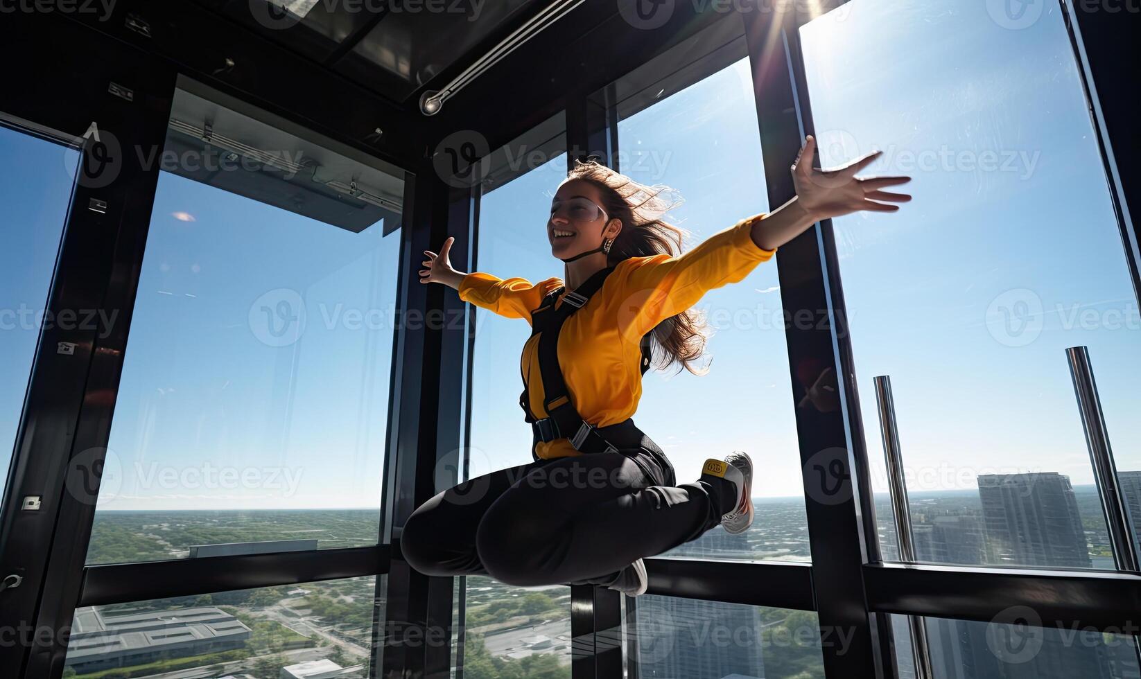 AI generated Jumping for Joy in a Sunny Yellow Shirt photo