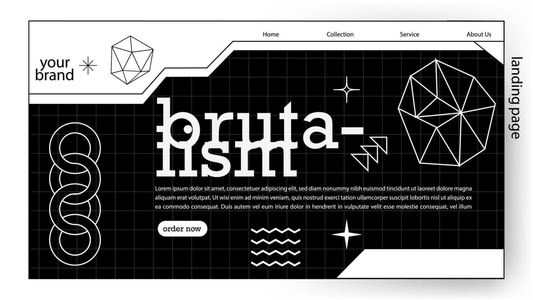 background abstract line dark landing page design style brutalism. vector illustration. Design a creative graphic banner for a web application.