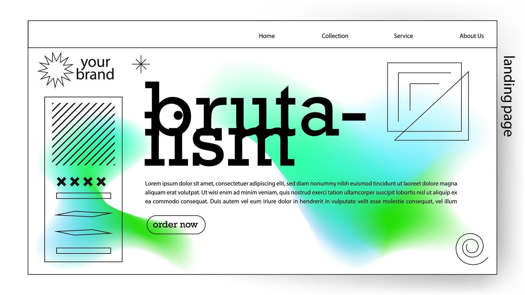 background abstract gradient white landing page design style brutalism. vector illustration. Design a creative graphic banner for a web application.