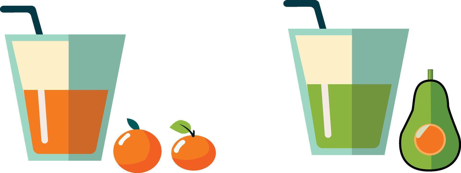 Fresco Fruta naranja y aguacate jugo diseño. Fresco exprimido jugo vaso. sano orgánico alimento. agrios fruta. vector ilustración en plano de moda estilo aislado en blanco antecedentes.