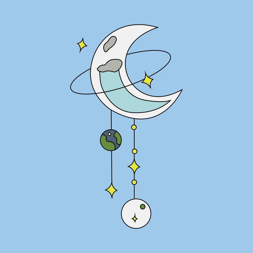 luna, noche, estrella, clima, espacio plano vector ilustración gratis vector