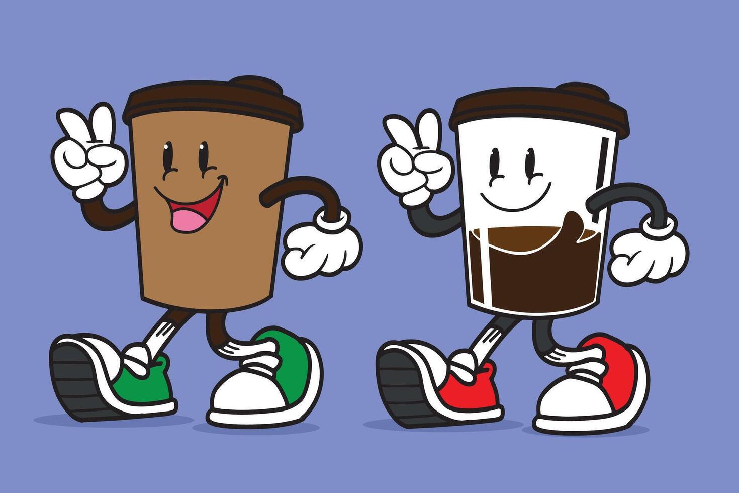 ilustración vector gráfico de retro dibujos animados café mascota con maravilloso estilo Perfecto para café producto ilustración