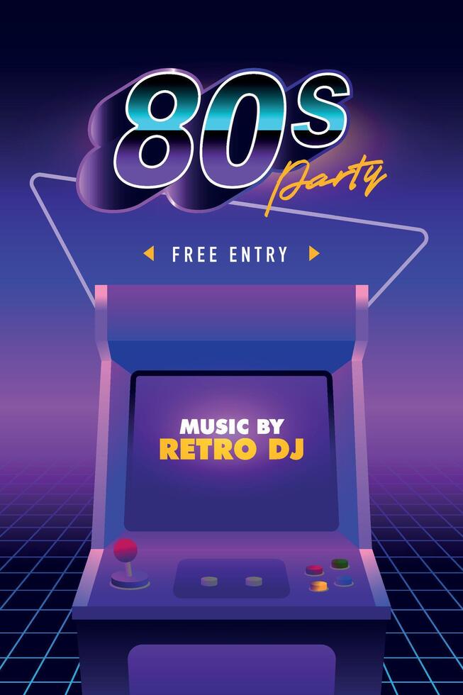 illustration vector graphic of 80s retro gaming arcade perfect for 80s retro party poster