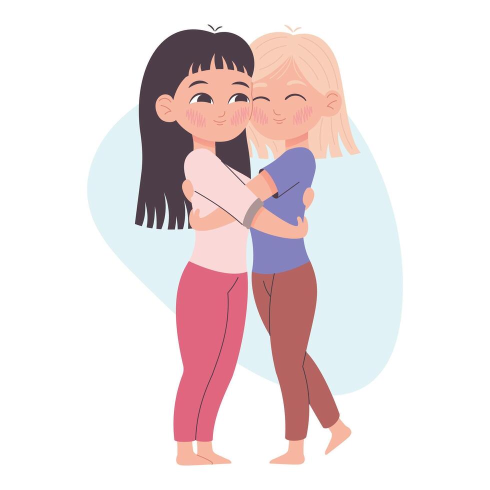 novias abrazando, simpático abrazo, cariñoso, ilustración aislado en blanco vector