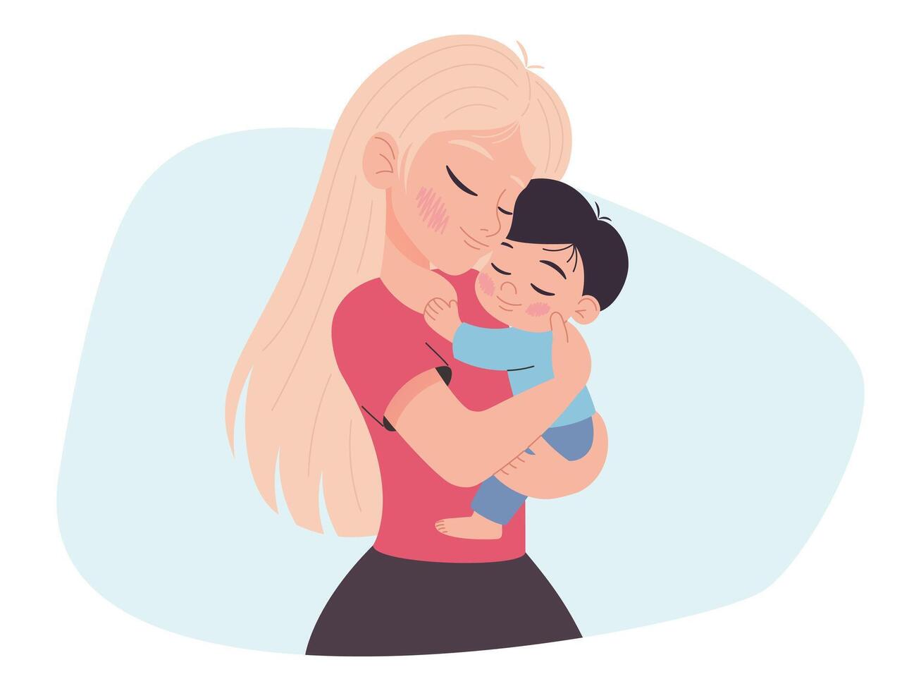 Mother hugging baby tightly, motherly love, illustration isolated on white vector