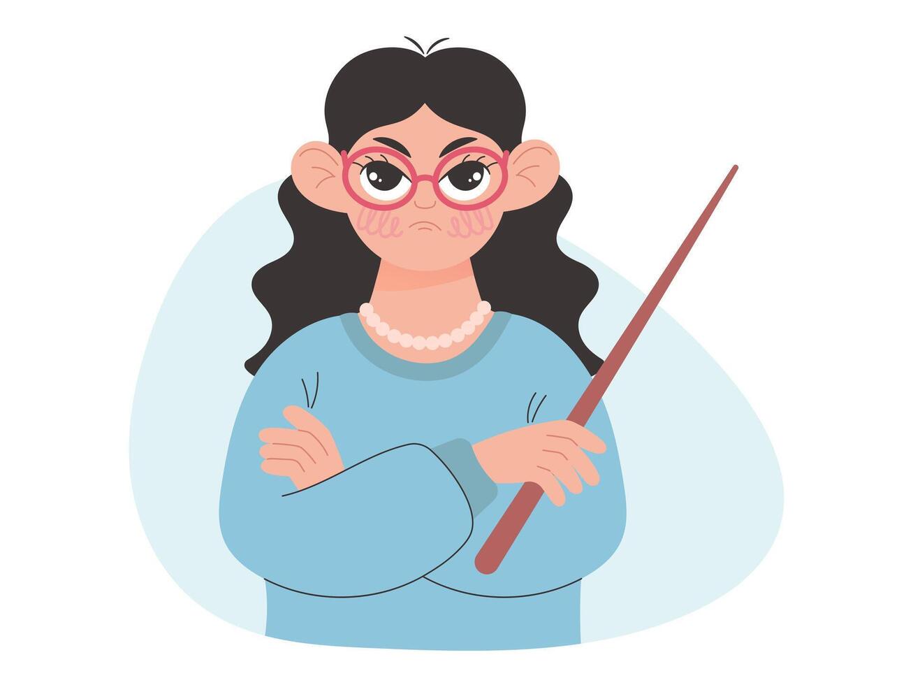 Angry teacher with folded hands, vector illustration