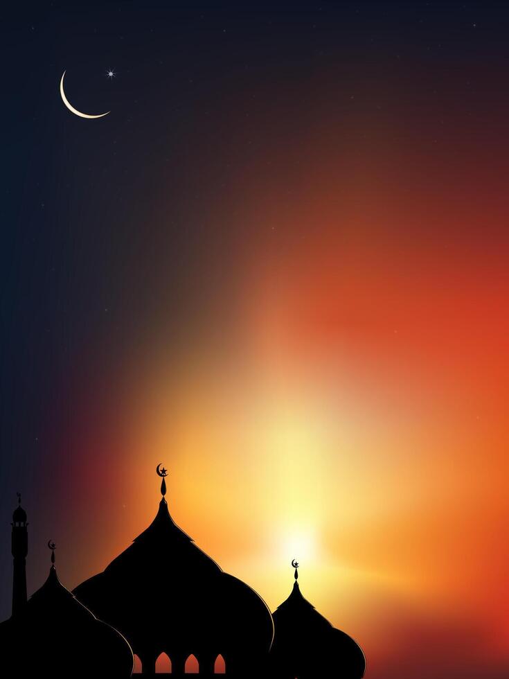 Islamic Background,Dome Mosques,Crescent Moon,Starry on Dark Blue Sky Background,Vetor symbol islamic religion with twilight sky,Banner Eid al Adha,Eid al fitr,Mubarak,New year Muharram,Ramadan Kareem vector