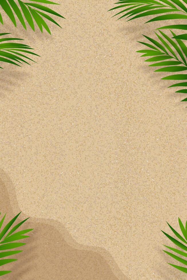 Summer background,Sand Texture with Palm Leaves Shadow on Brown Sandy Beach,Vector top view Sand Surface,Backdrop background Vertical  Desert dune for Summer Product Presentation vector