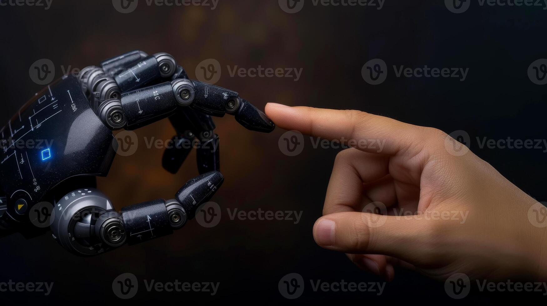 AI generated Robot finger making contact with human finger, Generative AI photo