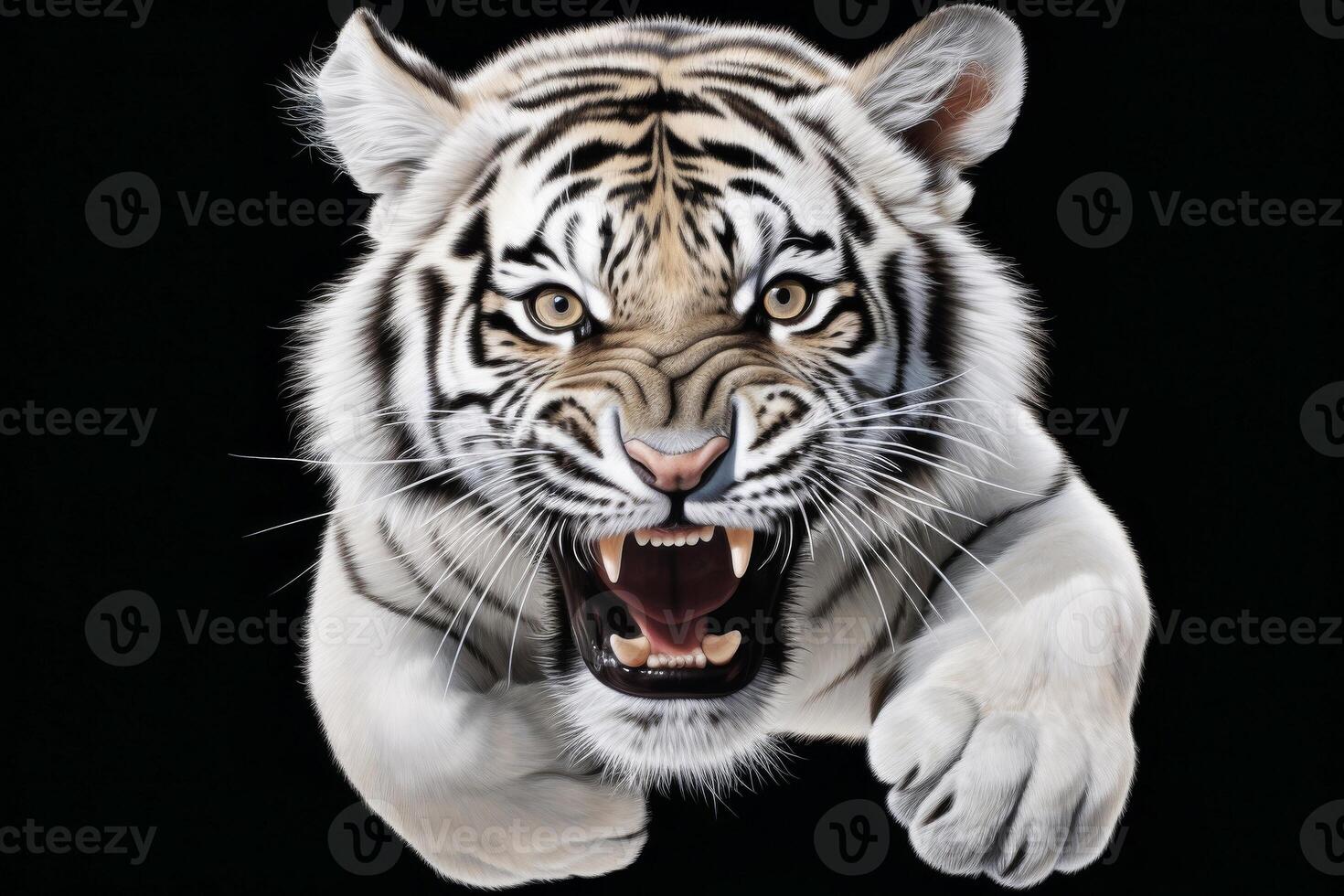 AI generated Close-up portrait of a white tiger looking directly at the viewer, Generative AI photo