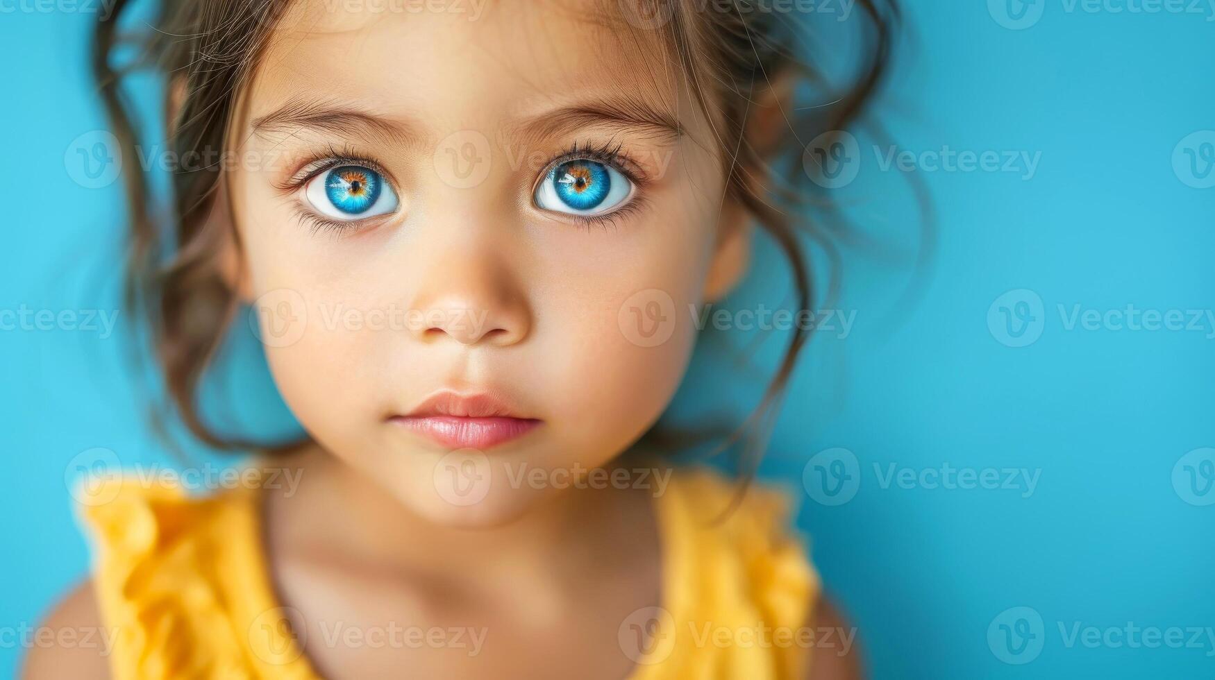 AI generated Close-up, Pretty face of a beautiful child girl with multi colors vivid makeup on minimal background, Generative AI photo