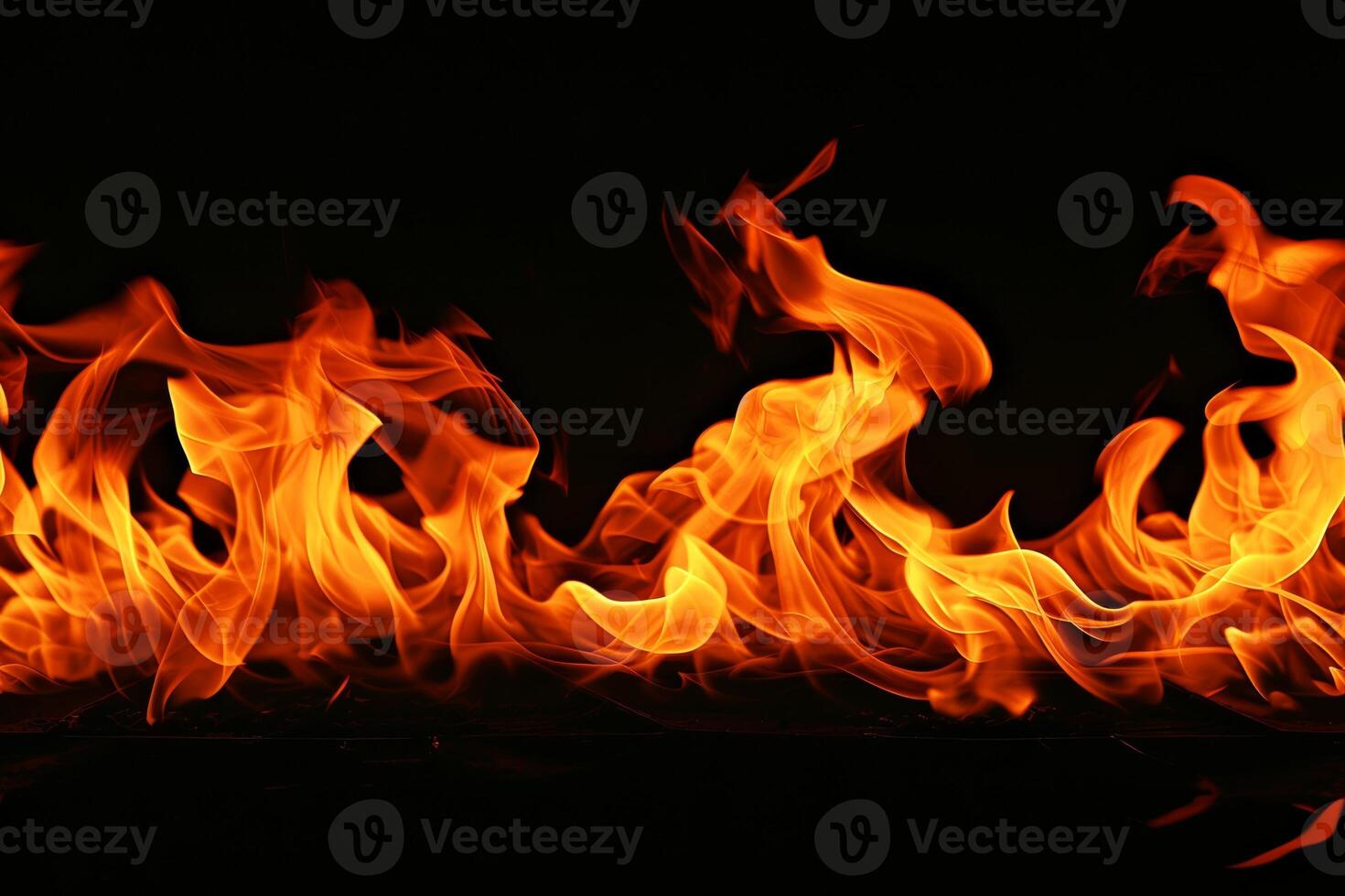 AI generated Close-up, Burning fire isolated on dark backdrop, seamless background, Generative AI photo