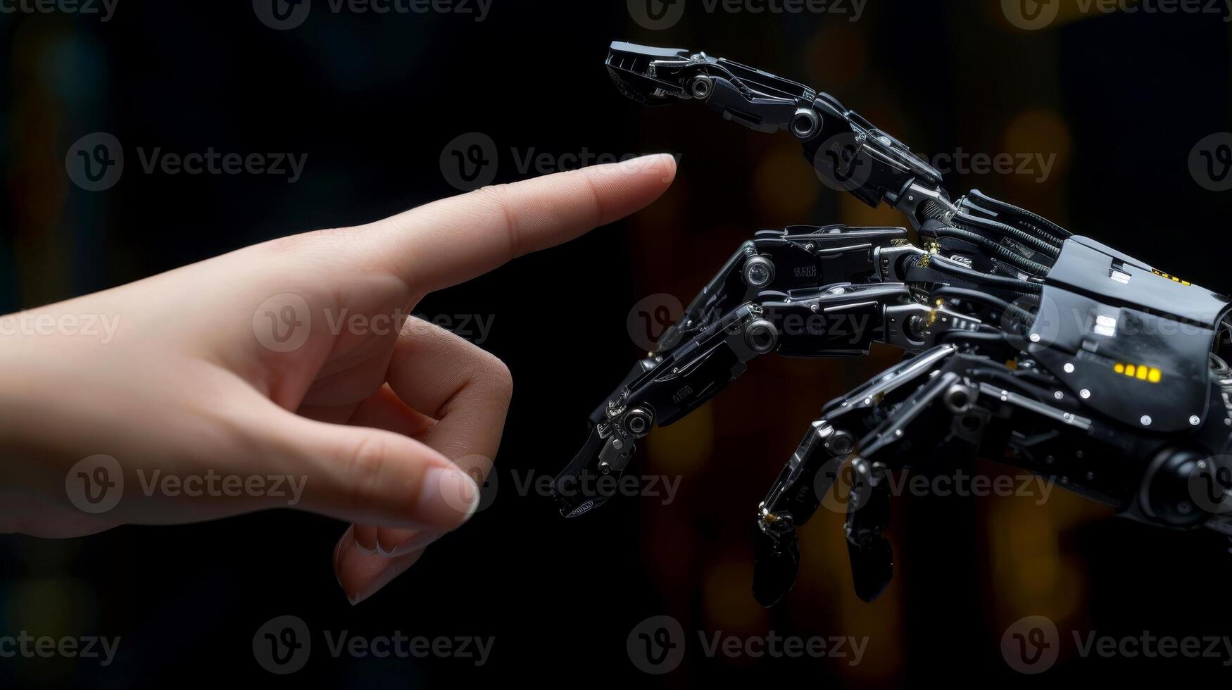 AI generated Robot finger making contact with human finger, Generative AI photo