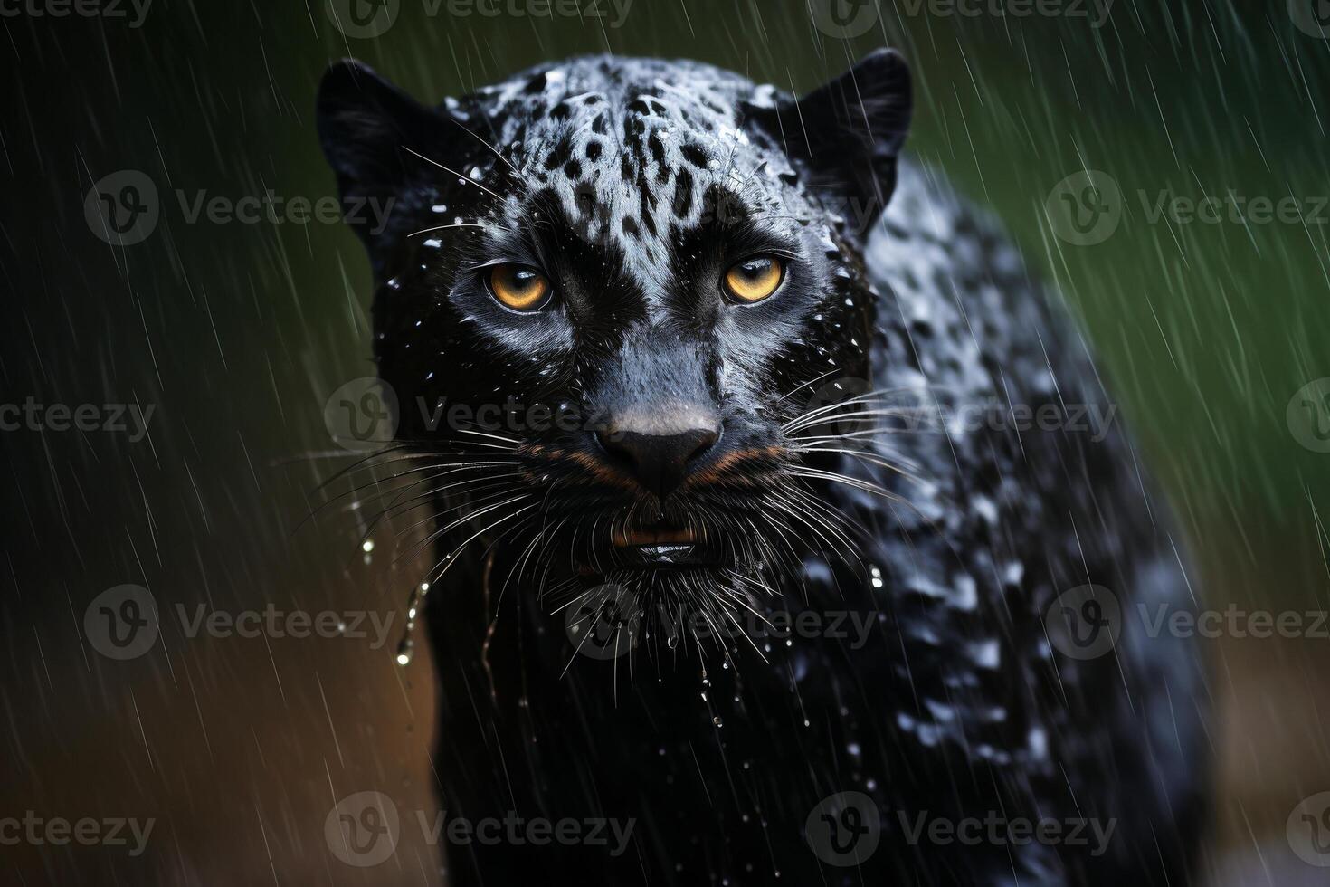 AI generated Close-up portrait of a black Jaguar looking directly at the viewer, Generative AI photo