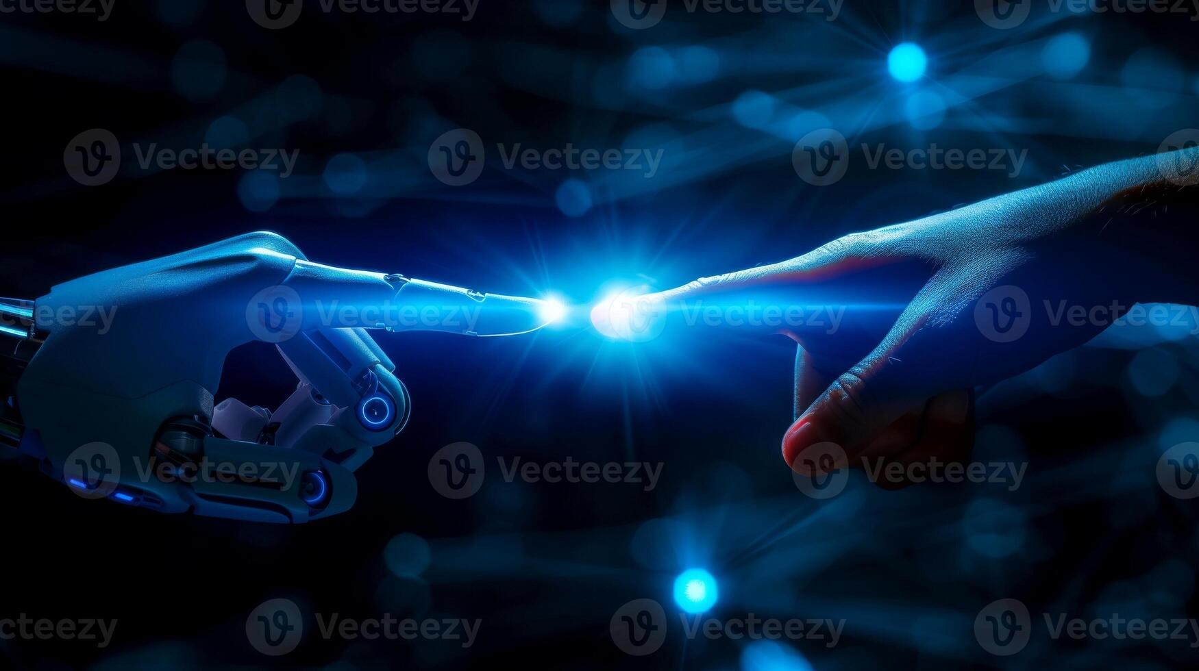 AI generated Robot finger making contact with human finger, Generative AI photo