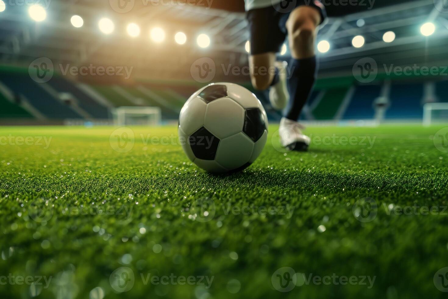 AI generated Close-up,The striker shows off dribbling skills in stadium, Generative AI photo