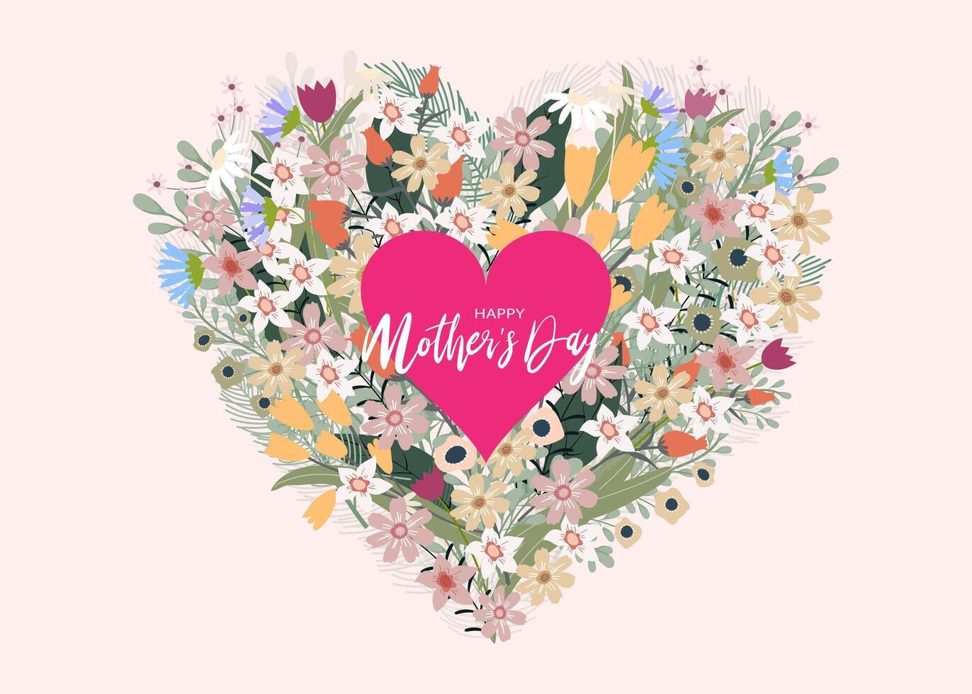 Mother's day greeting card,Beautiful blossom flowers frame on white heart paper cut on pink background,Vector illustration backdrop of cute blooming flora frame, Flat design of Beautiful botanical vector