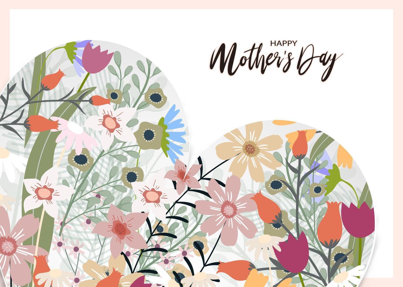 Mother's day greeting card,Beautiful blossom flowers frame on white heart paper cut on pink background,Vector illustration backdrop of cute blooming flora frame, Flat design of Beautiful botanical vector