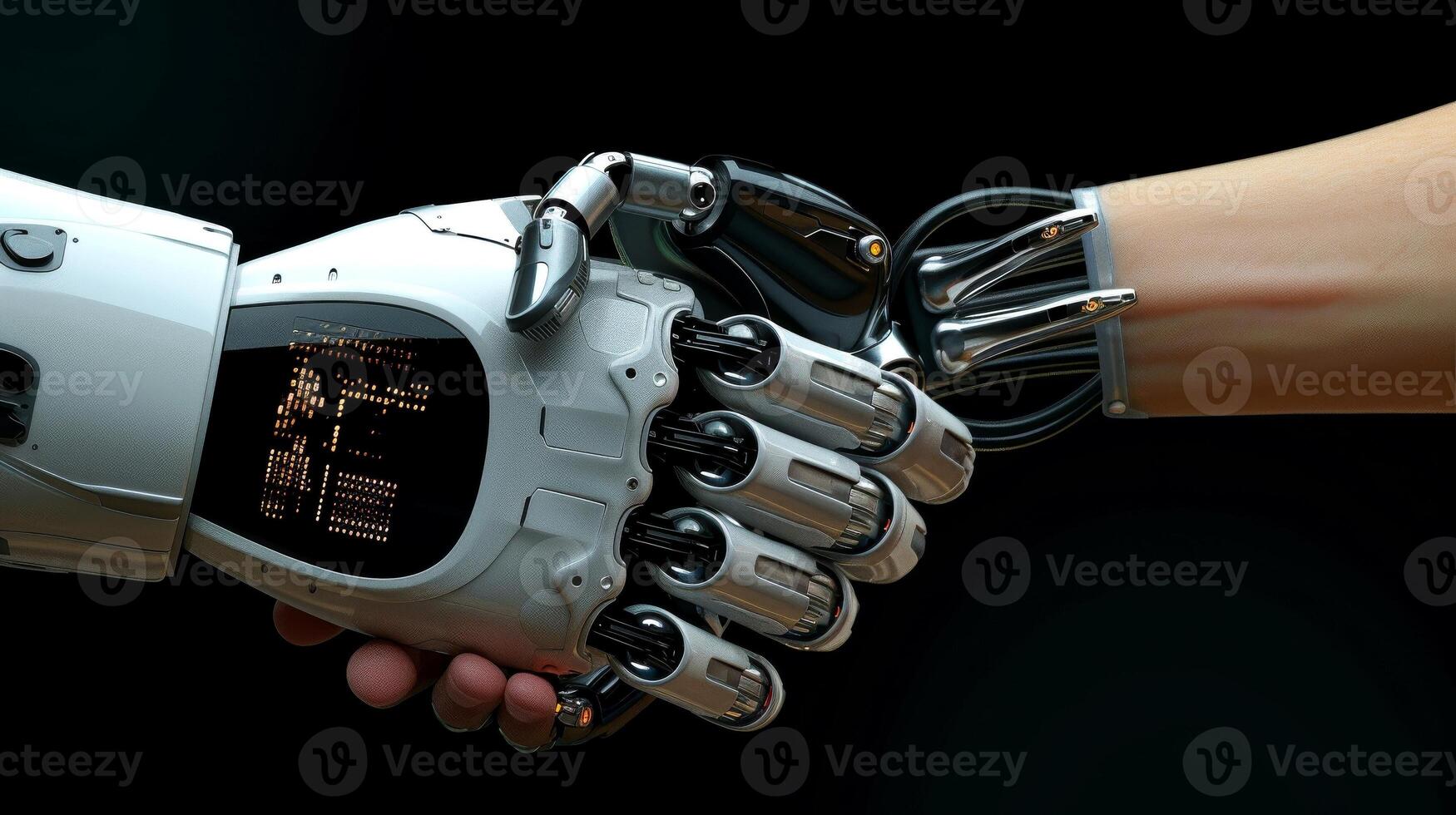 AI generated Robot handshake with robot, future business partnership concept, Generative AI photo