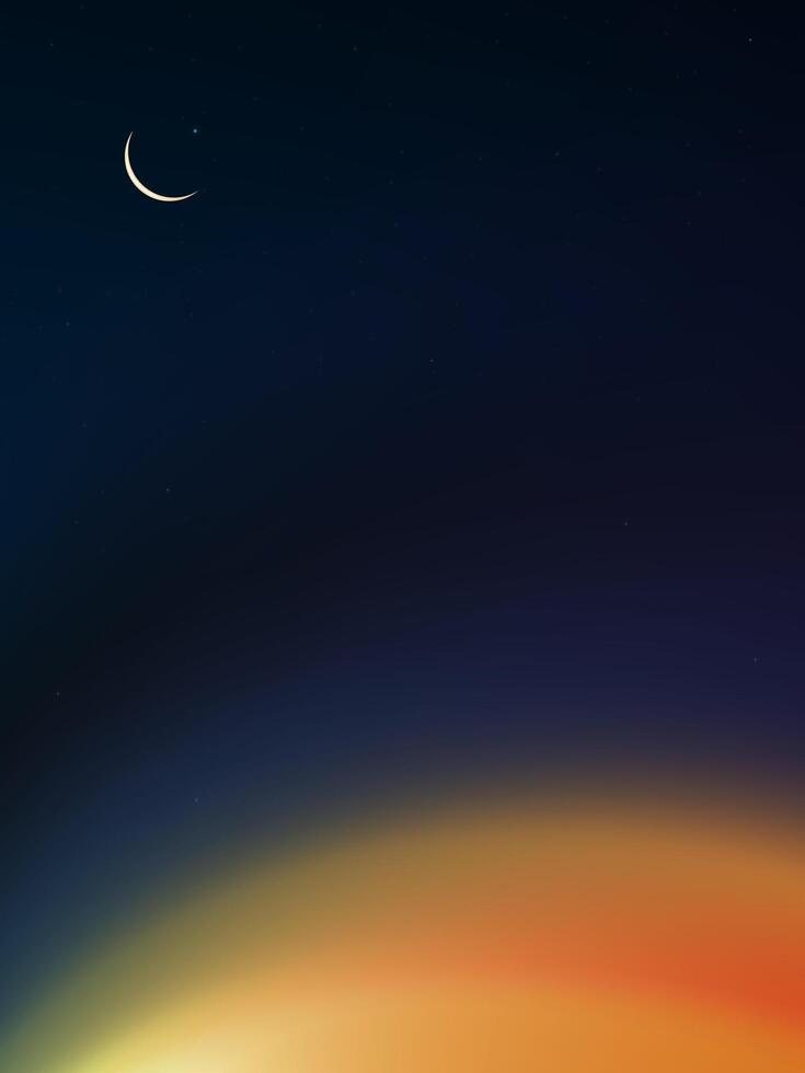Sky Night,Ramadan Kareem Background with Crescent moon,Star with twilight dusk Sky,Vector Greeting festive for symbolic of Muslim culture ,Eid Mubarak,Eid al adha,Eid al fitr,Islamic new year,Muharram vector