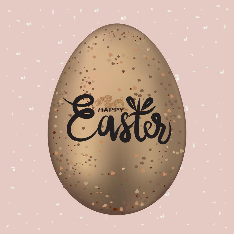 Happy Easter Background with 3d Golden Eggs and Silver Elements on Beige Background,Vector Greeting card Modern minimal style for Banner,Invitation template, poster, flyer vector
