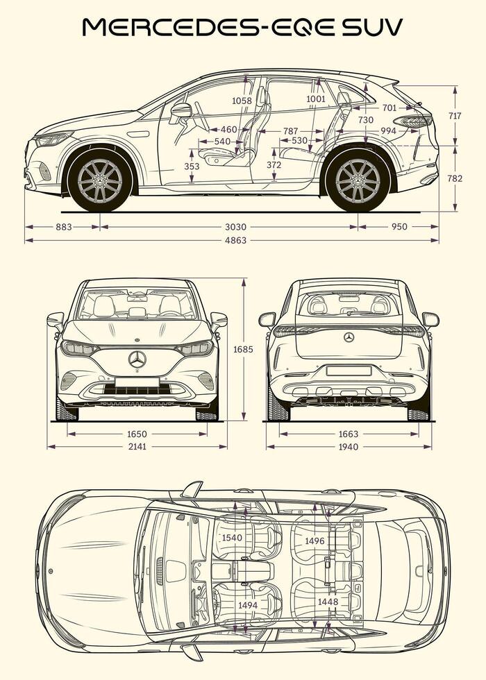 Mercedes-Benz EQE SUV car blueprint vector