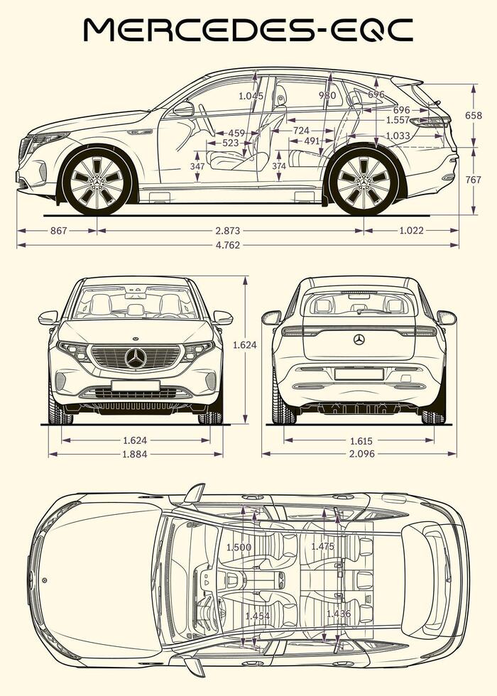 Mercedes-Benz EQC car blueprint vector