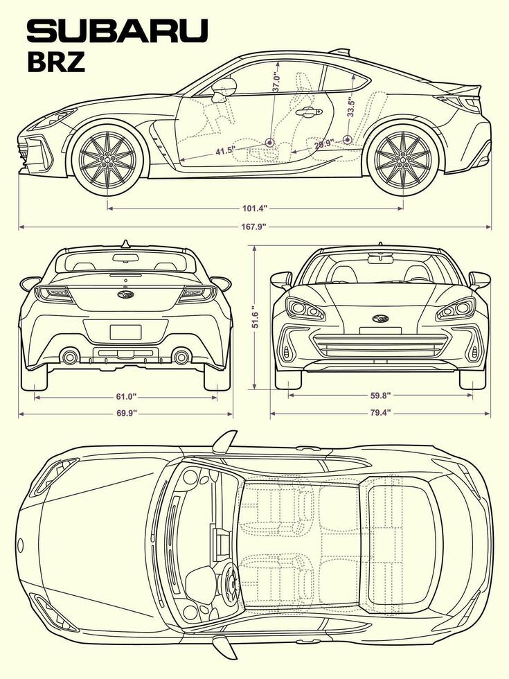 Subaru BRZ car blueprint vector