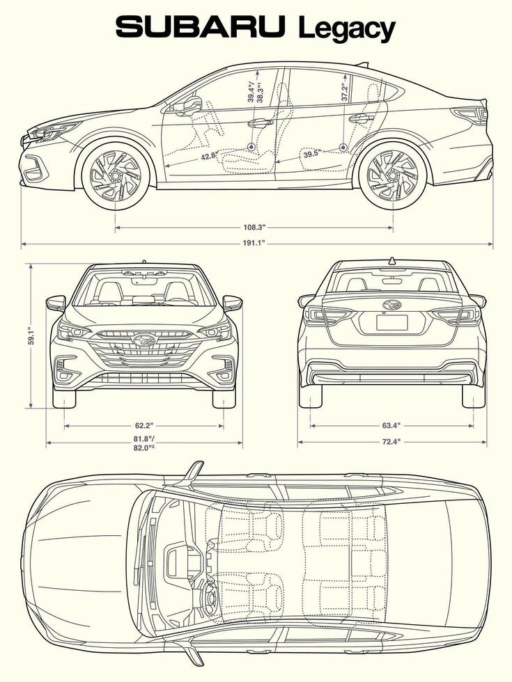 Subaru Legacy 2024 car blueprint vector