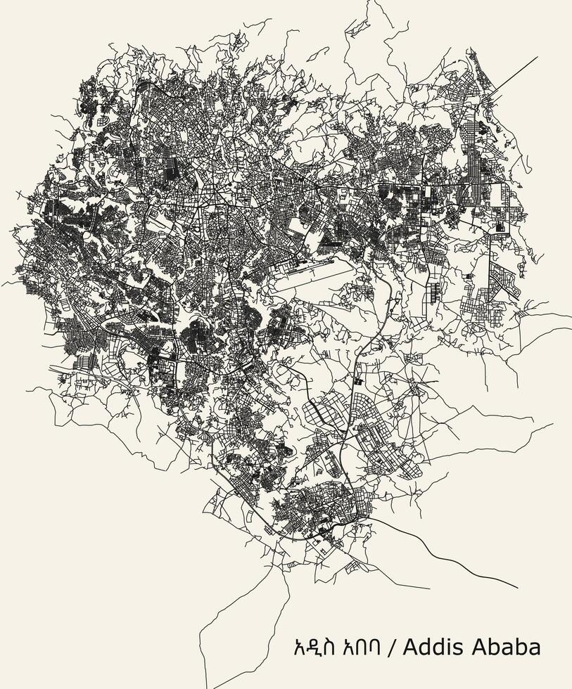 Vector city road map of Addis Ababa, Ethiopia