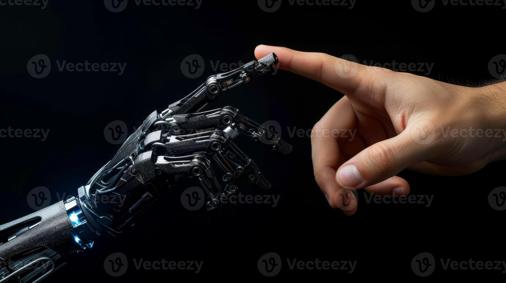 AI generated Robot finger making contact with human finger, Generative AI photo