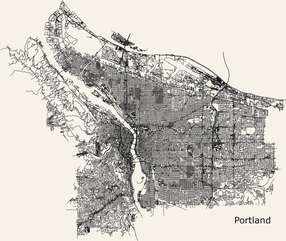 Vector city road map of Portland Oregon USA