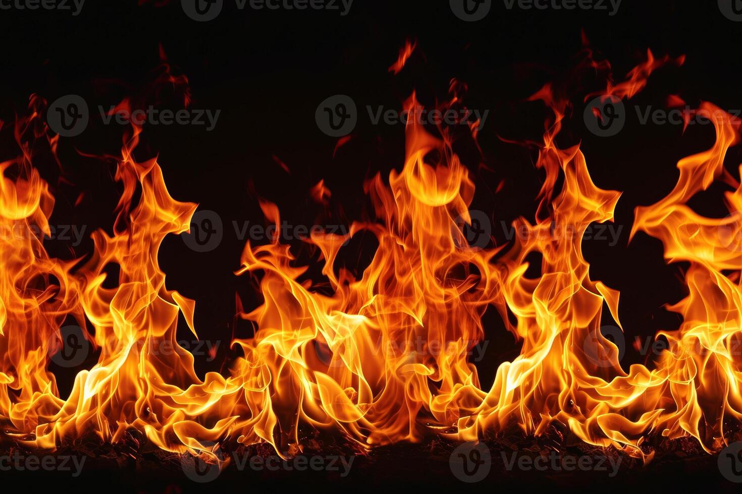 AI generated Close-up, Burning fire isolated on dark backdrop, seamless background, Generative AI photo