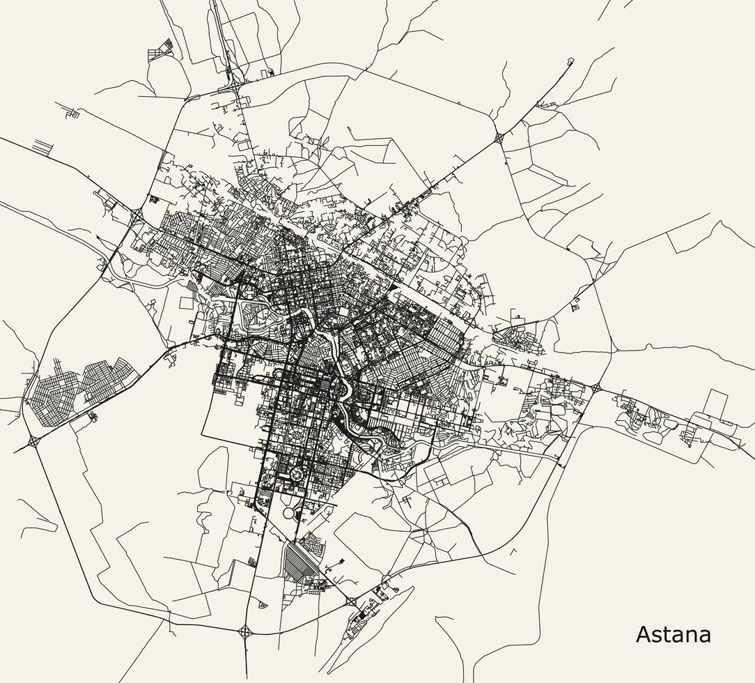 City road map of Astana, Kazakhstan vector