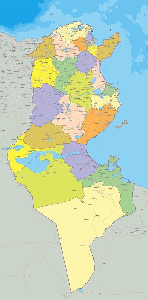 Vector political map of Tunisia