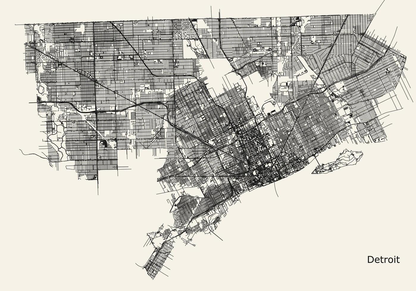 ciudad la carretera mapa de detroit, Michigan, Estados Unidos vector